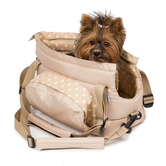 Přepravní taška na psa CARRIE no.2 béžová s puntíky biewer terier.jpg