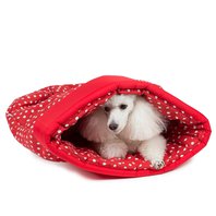 Pelíšek spací pytel pro psy červený puntík