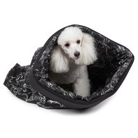 Pelíšek spací pytel pro psy černý s bílými květy š55 x d70 cm