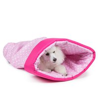 Pelíšek spací pytel pro psy růžový s puntíkem š55 x d70 cm