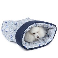 Pelíšek spací pytel pro psy modrý s pejsky š55 x d70 cm