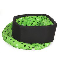 Pelíšek spací pytel pro psy černý se zelenými tlapky